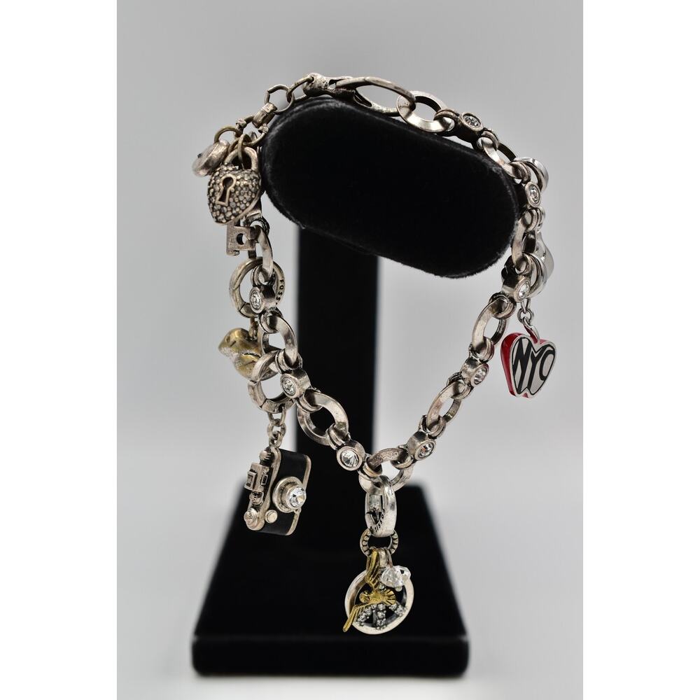 Fossil Vintage Charm Bracelet NYC Apple Camera Peace Bird Heart Key Rare BinAW